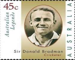 The postal stamp was issued by the government of Australia to honor the great cricketer.